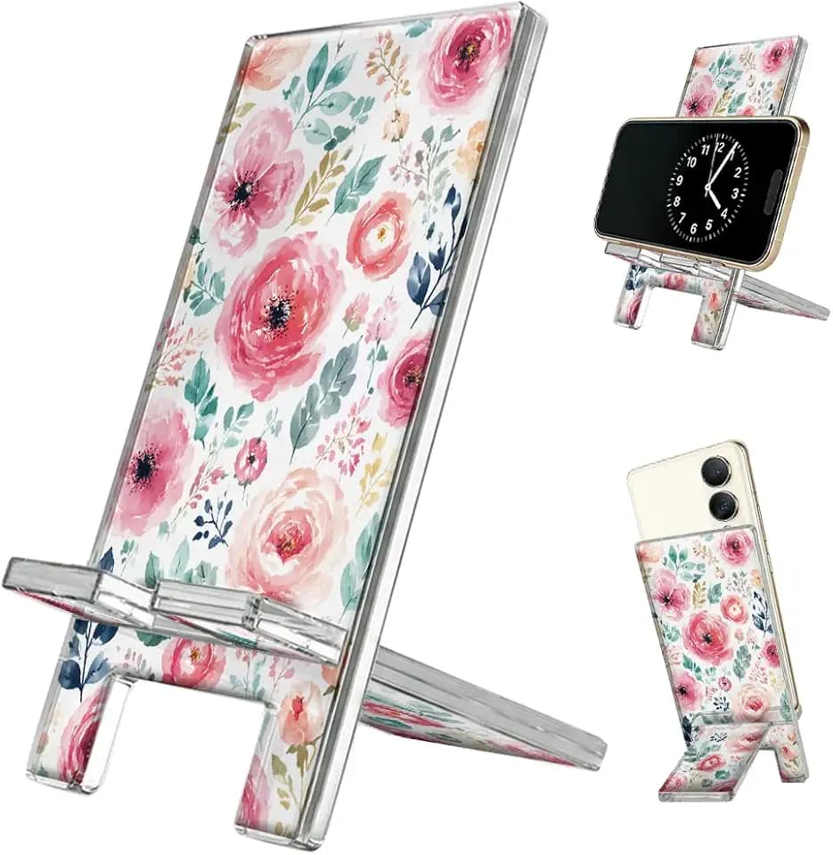 arricraft 1Pc Colorful Acrylic Phone Holder, Flower and Plants Patterns Portable Desktop Stand Office Desktop Accessory Universal Mobile Phone Compatible Assembly Phone Stand