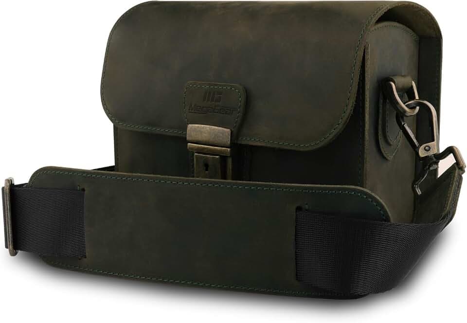 MegaGear Pebble Genuine Leather Camera Messenger Bag for Mirrorless, Instant and DSLR Cameras