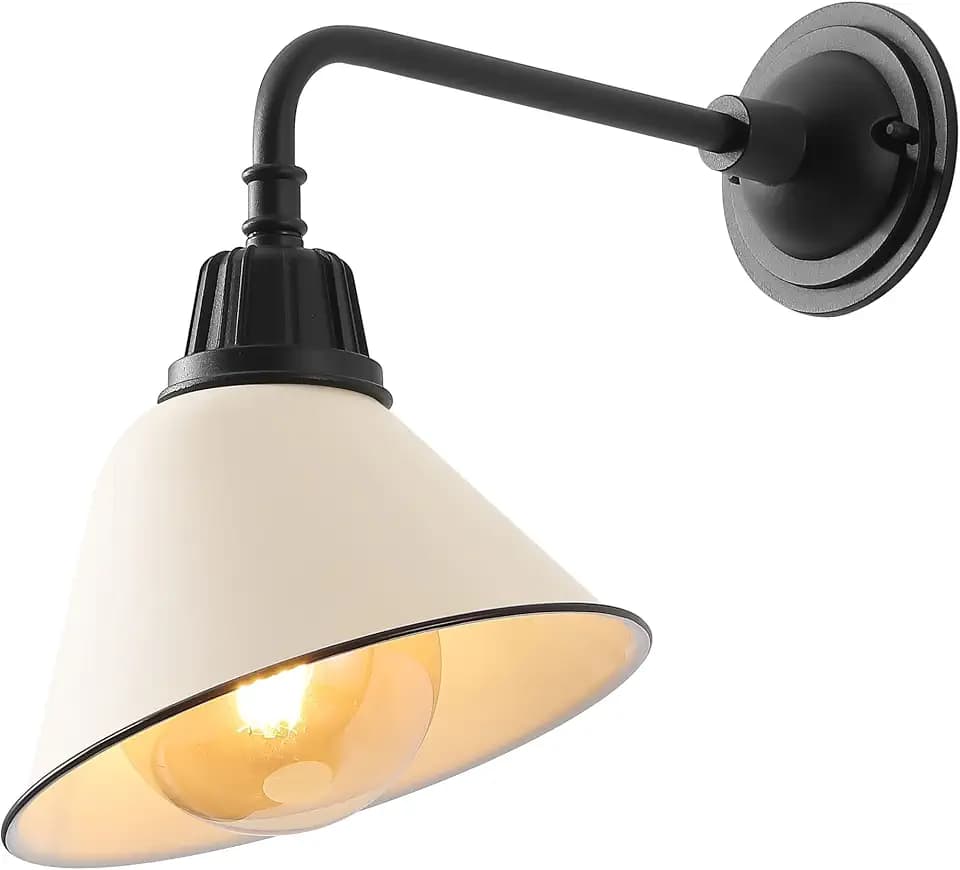 JONATHAN Y Croydon 1-Light Gooseneck Barn Sconce 9.63", Matte Almond