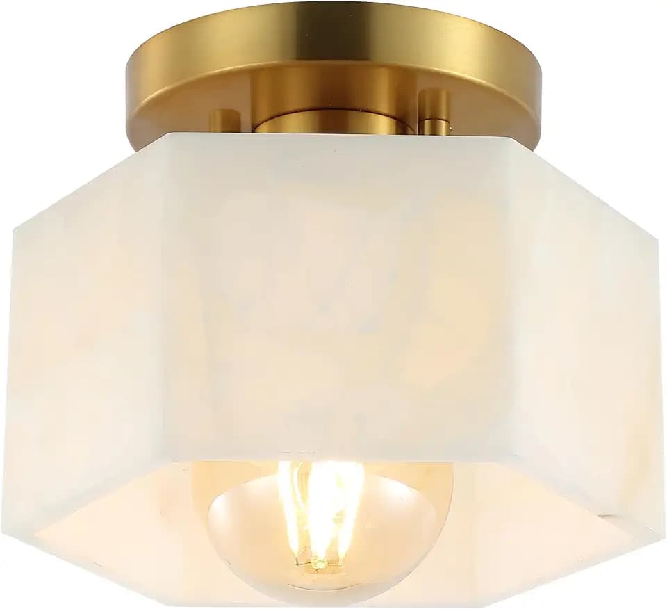 JONATHAN Y Tessa 1-Light Hexagonal Semi Flush Mount 8", White/Brass Gold