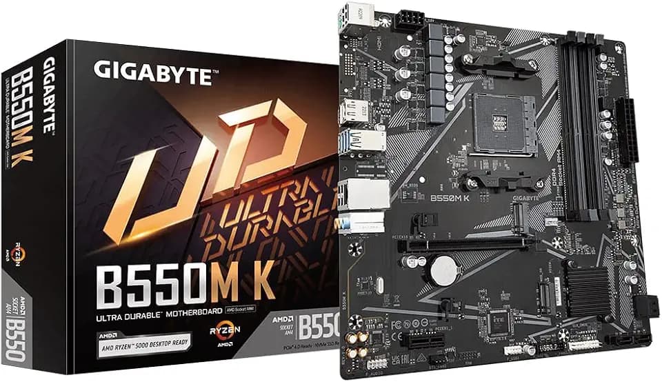 GIGABYTE B550M K Mainboard – AMD Ryzen 5000 CPUs, bis zu 4733 MHz DDR4, 1xPCIe 4.0 + 1xPCIe 3.0 M.2, 1GbE LAN, USB 3.2 Gen 1