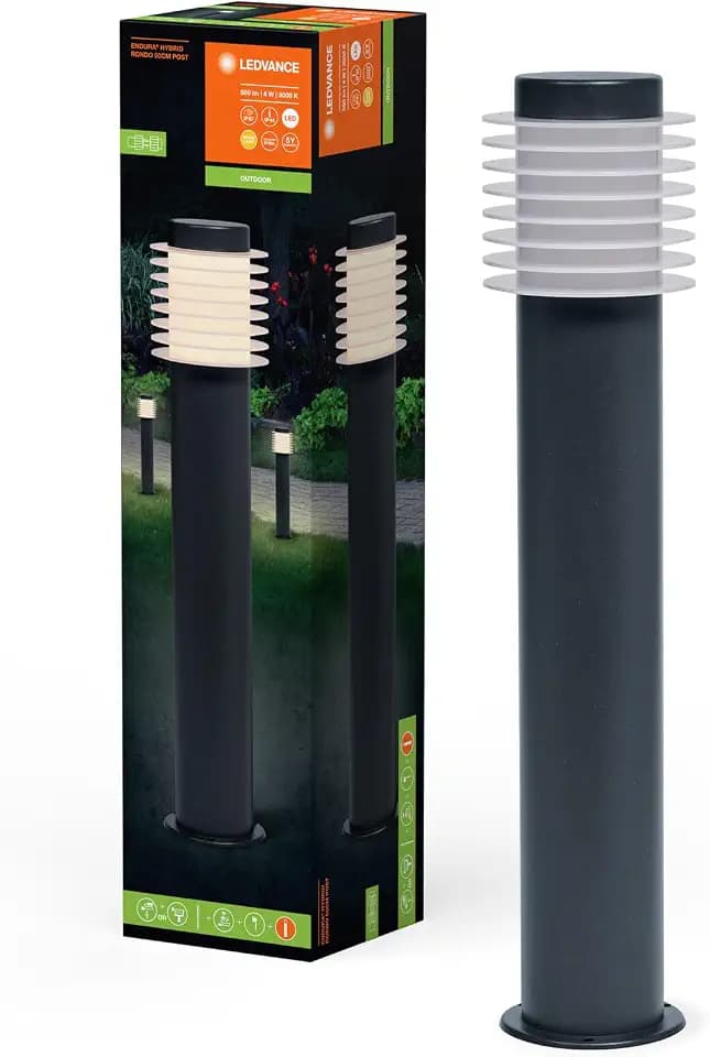 LEDVANCE ENDURA HYBRID RONDO Außenleuchte, Hybridleuchte, 4W, 250lm, warmweiße Lichtfarbe, 3.000K Farbtemperatur, dunkelgrau, Edelstahl, IP44 & IP67 Schutzklasse, Solar- & Stromnetzbetrieb