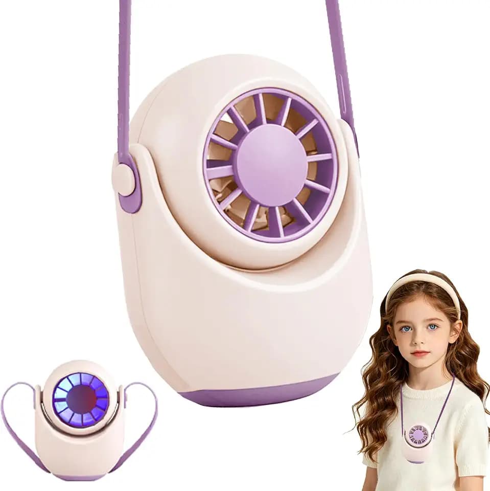 LUKIUP Tragbarer Mini-Ventilator, Tragbarer Ventilator Mit Lichtern Trageschlaufe, Handventilator Akku Aufladbar Mit 3 Einstellbaren, Sommer Im Freien 3-In-1 Nutzung Für Büro Outdoor Reisen Kinder
