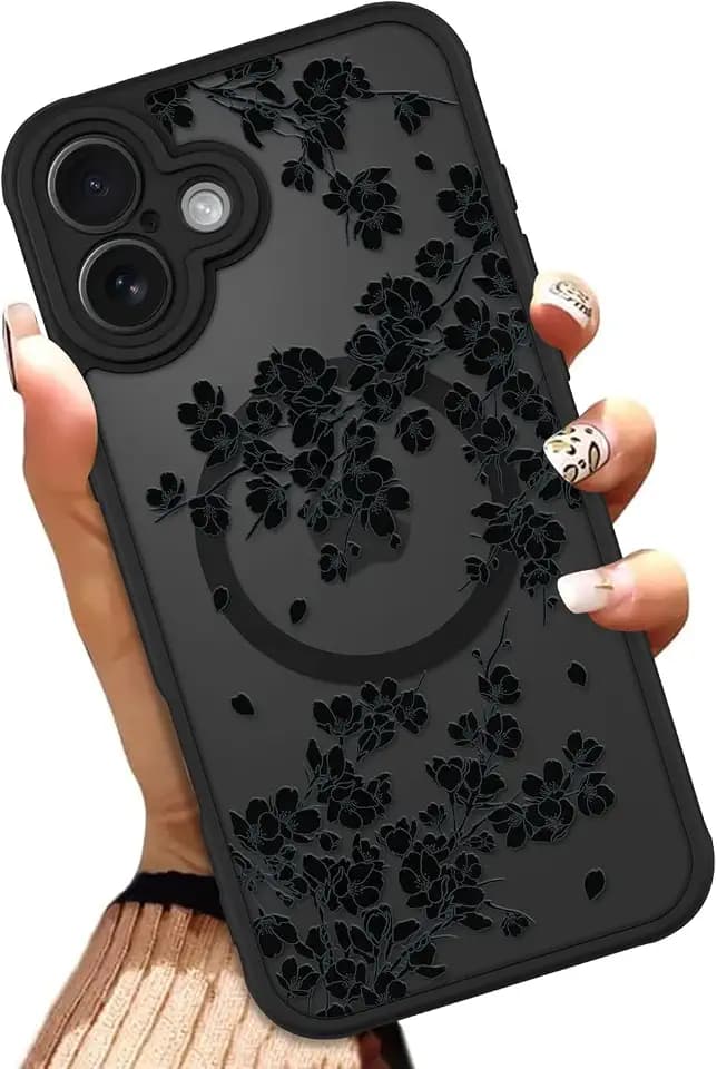 OOK Black Floral Flowers Phone Case Made for iPhone 17 6.3 Inch