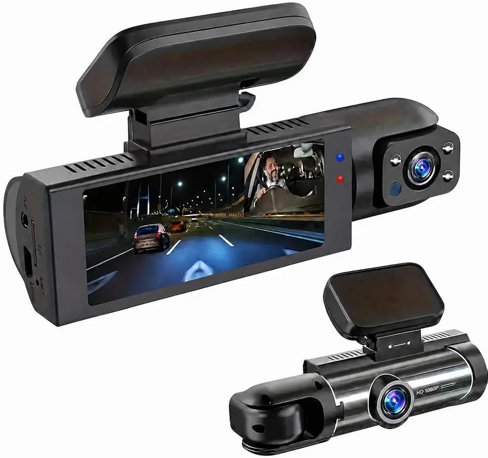 Dash Cam Front and Inside, HD 1080P Dual Camera Car Dashboard Recorder with Display Screen (Front and Inside)