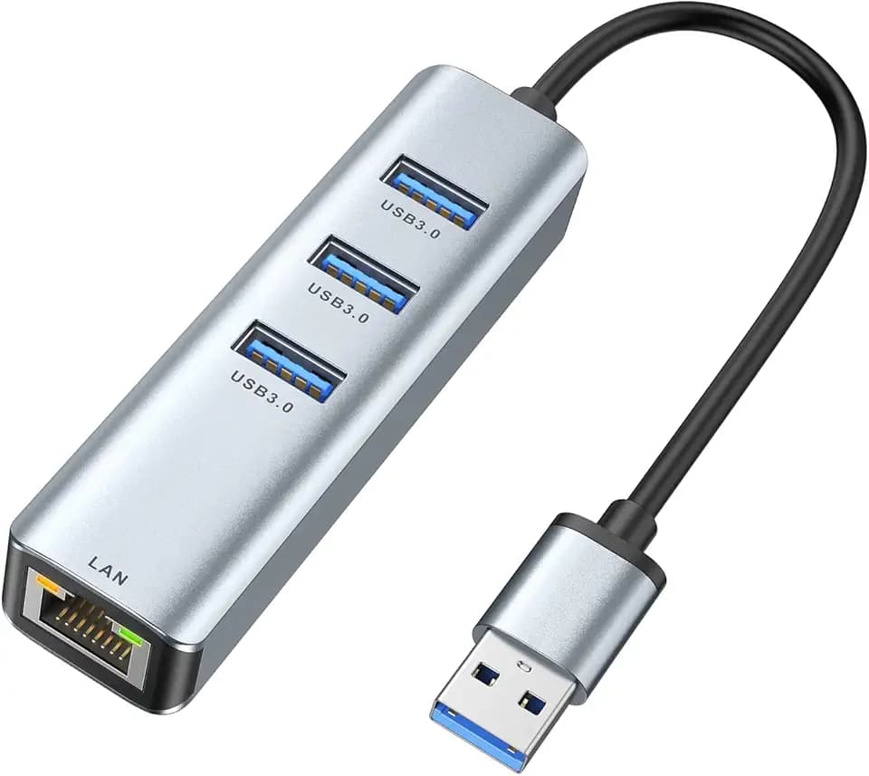 USB 3.0 to Ethernet Adapter,ABLEWE 3-Port USB 3.0 Hub with RJ45 10/100/1000 Gigabit Ethernet Adapter Support Windows 10,8.1,Mac OS, Surface Pro,Linux,Chromebook and More