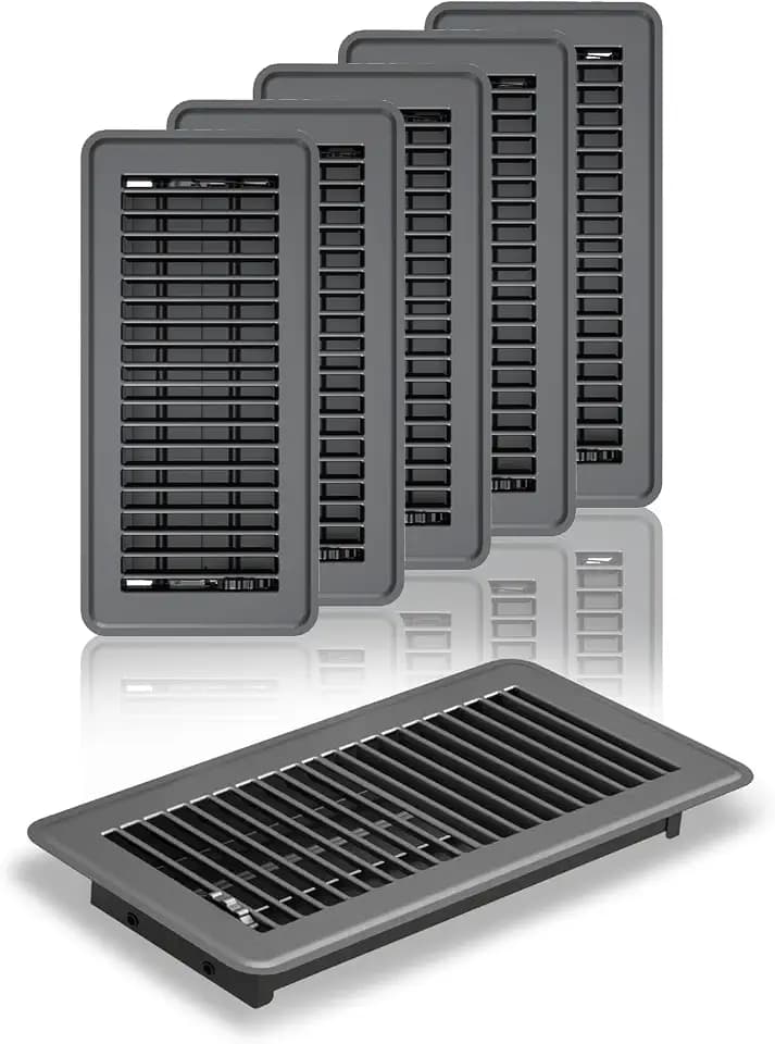 FanGoFast 4" x 10" Floor Register 6 Pack, Heavy Duty Steel Walkable Floor Vents, Easy Adjust Air Vent Covers for Home Floor Wall Sidewall Office (Dark Gray)