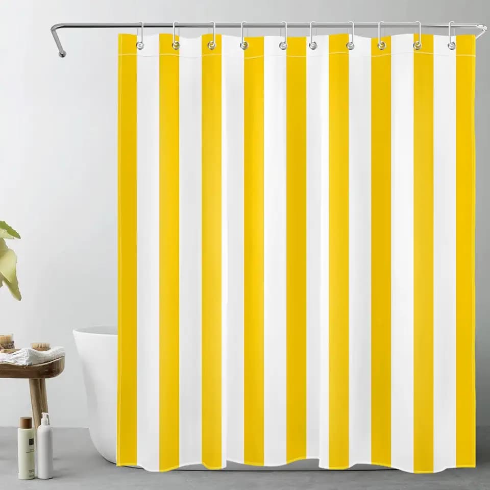 LB Yellow and White Shower Curtain for Bathroom, Modern Striped Bathroom Curtains Geometric Patterns Vertical Stripe Washable Polyester Fabric Bathroom Shower Curtains with Hooks, 60x72 Inch