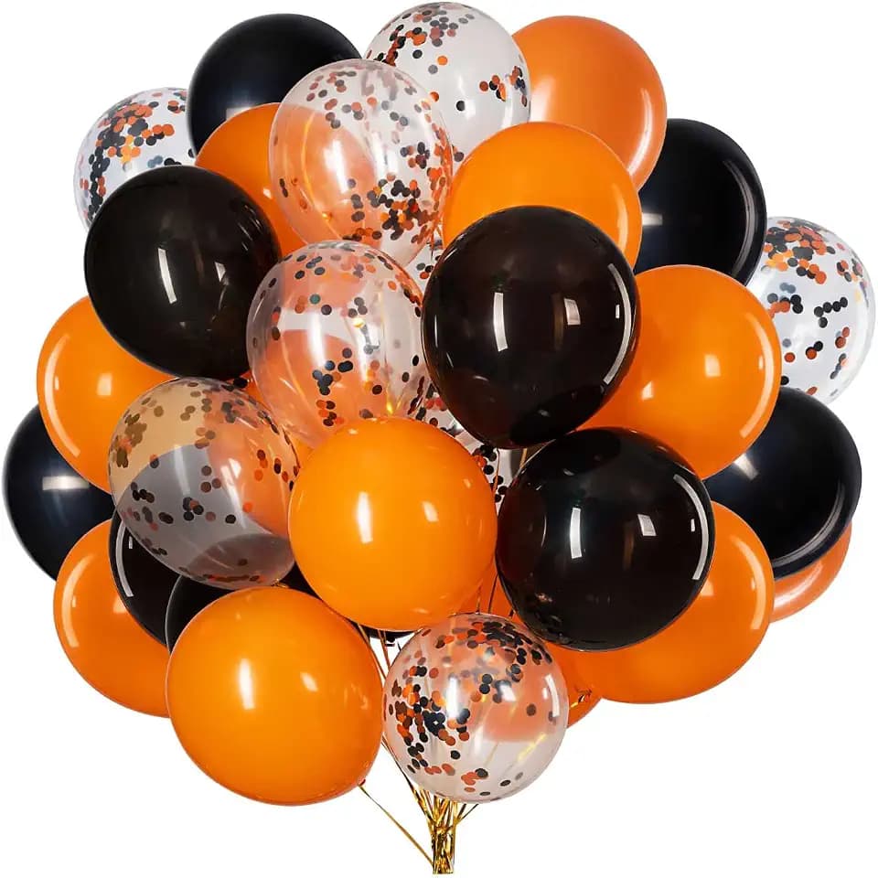 Orange and Black latex Balloons Orange Black Confetti Balloon– Pack of 50,Party helium balloon Halloween Party Decorations Supplies 3 Style,12 Inch
