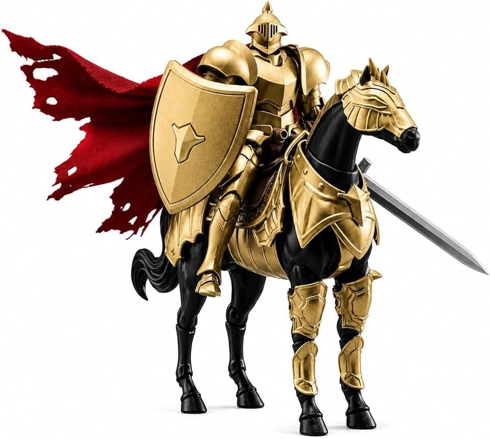 TOYVERSE Xingdijia Goldener mittelalterlicher Ritter, vielgelenkiger beweglicher Modellbausatz, Ausstellungsstück ab 15 Jahren
