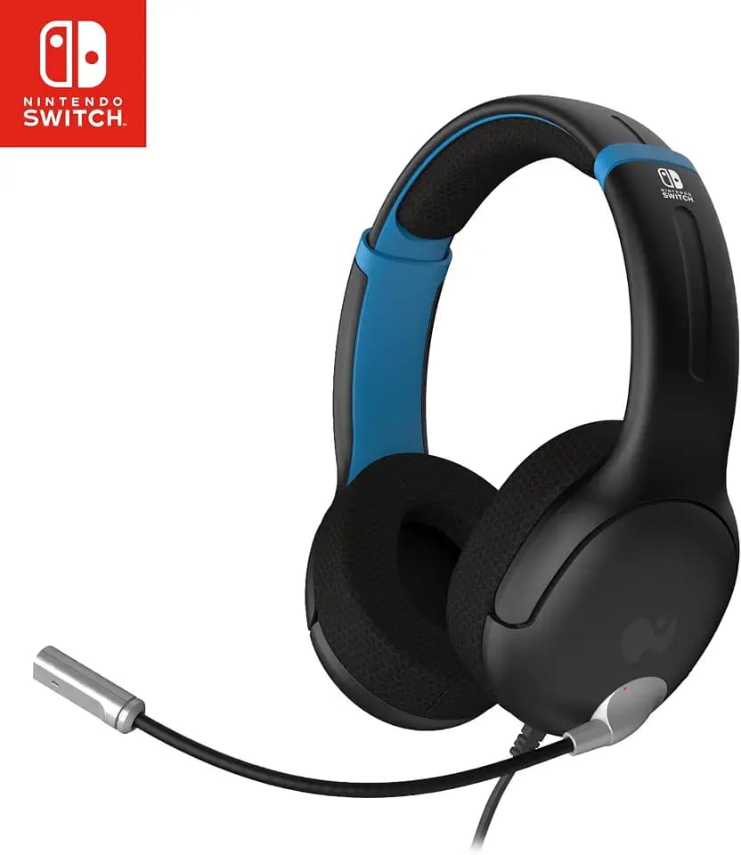 PDP Gaming AIRLITE Stereo Headset with Mic for Nintendo Switch/Lite/OLED - Wired Power Noise Cancelling Microphone, Lightweight, Soft Comfort On Ear Headphones (Moonlight Black/Blue)