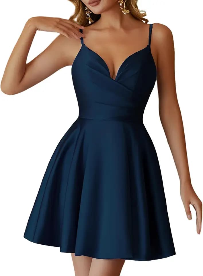 Kurzes Ballkleid aus Satin, Spaghettiträger