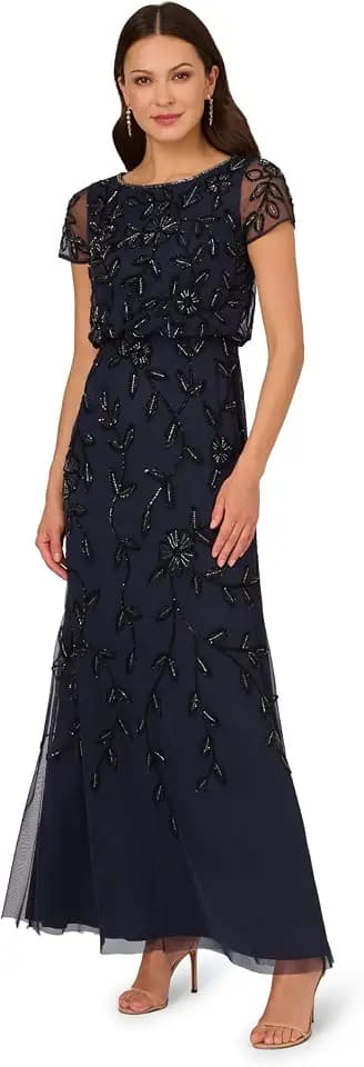 Adrianna Papell Women's Beaded Blouson Long Dress