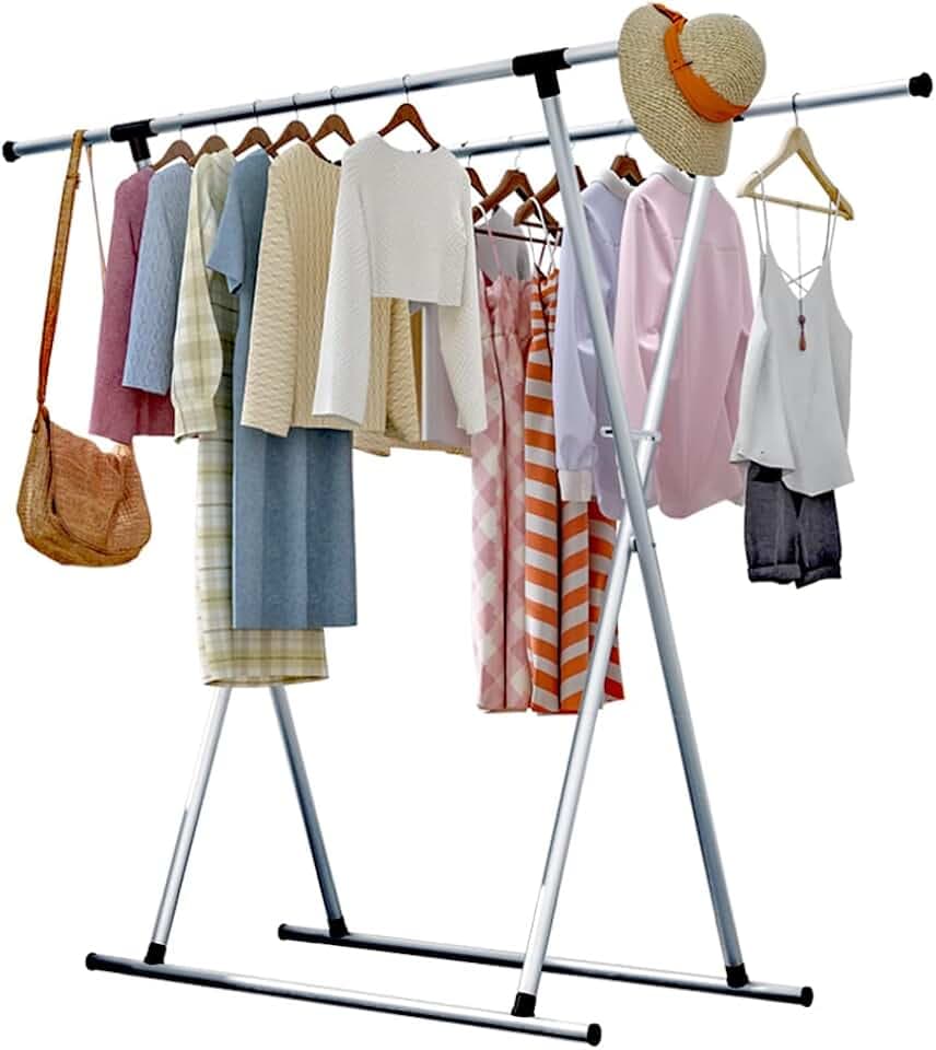 Faltbarer Wäschetrockner, ausziehbarer Wäscheständer, langlebig, robust, aus Eisen, maximale Belastung 50 kg, Wäschetrockner, Kleiderständer Kleiderstange für drinnen und draußen (Silber)