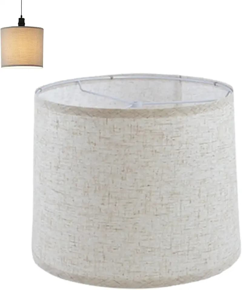 Stoff Lampenschirm aus Leinen | Handgefertigter Lampenschirm für Stehlampe, Hängelampe & Tischlampe | E27-Fassung | Blendfreies Licht Lampshade | Ø30cm x H20cm (Leinen Cremefarben)