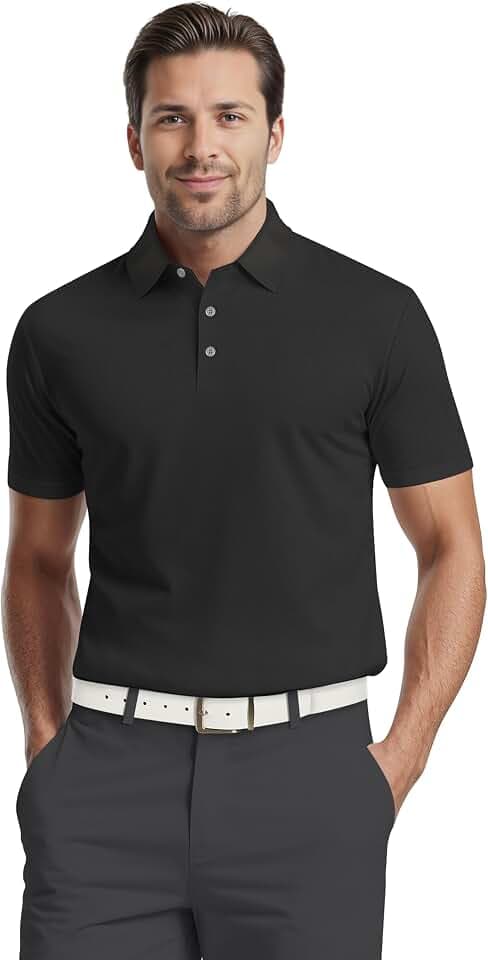 PGA Tour Men's Airflux Solid Mesh Short Sleeve Classic Golf Polo Shirt