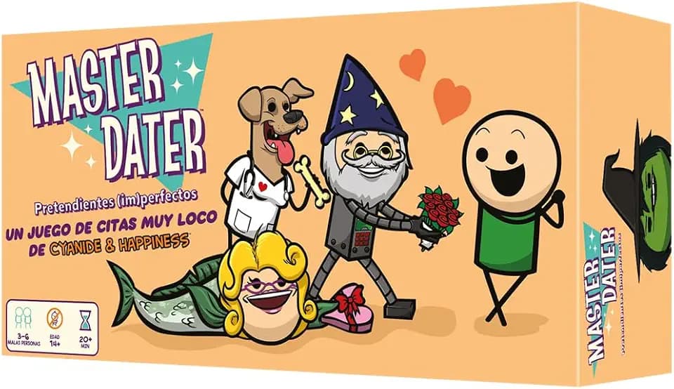 Explosm Master Dater, Kartenspiel für Partys, ab 14 Jahren, für 3 bis 6 Spieler, 20-40 Minuten pro Spiel, Spanisch