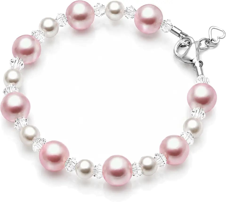 Baby Crystals White Pink Pearl | Birthday Bracelet for Girl | Keepsake Gift