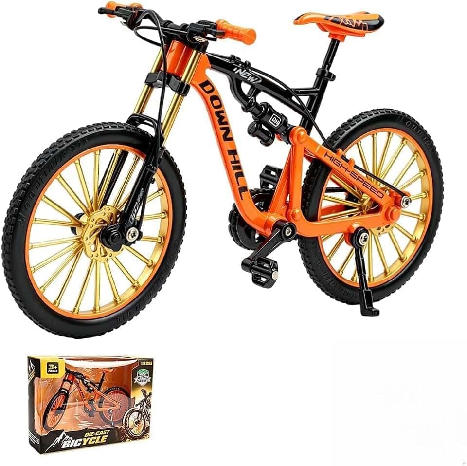 Finger Fahrrad Modell, 1:8 Mini Mountainbike Modell Ornamente, Miniatur Finger Bike, Mountainbike Spielzeug aus Legierung für Sammlermodell und Deko-Rennwagen, für Erwachsene,Kinder (Orange)