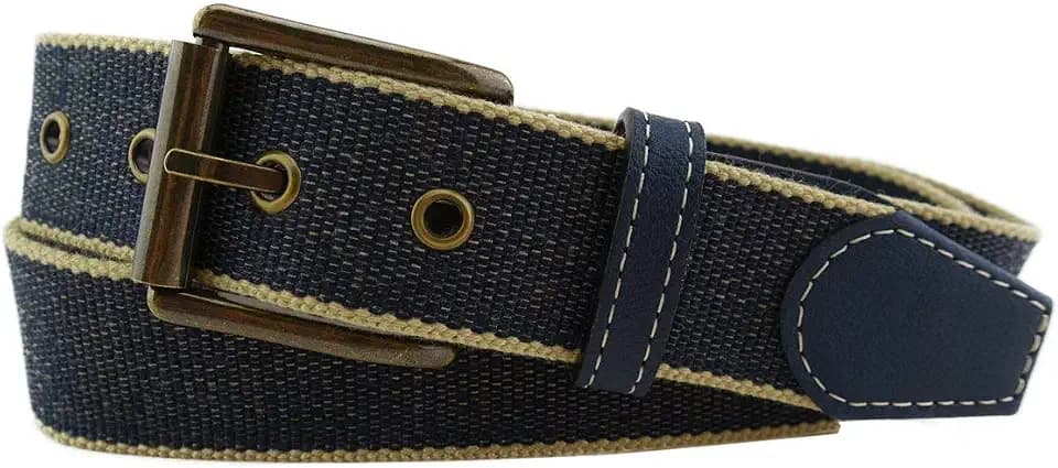 TigerTie hochwertiger Stoffgürtel mit Edelstahl Schnalle und echt Leder Applikationen - Gürtelbreite 35 mm