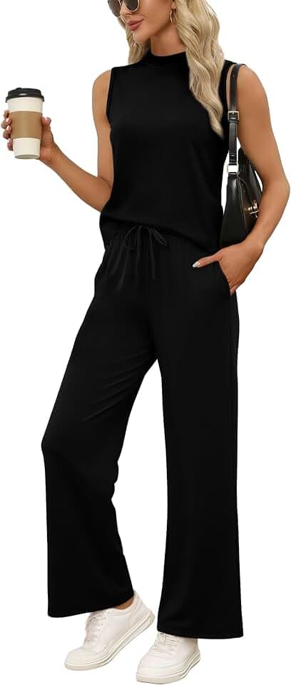 WIHOLL 2-teiliges Set für Damen, Sommer-Lounge-Set, Reiseflughafen, passendes Set für Damen