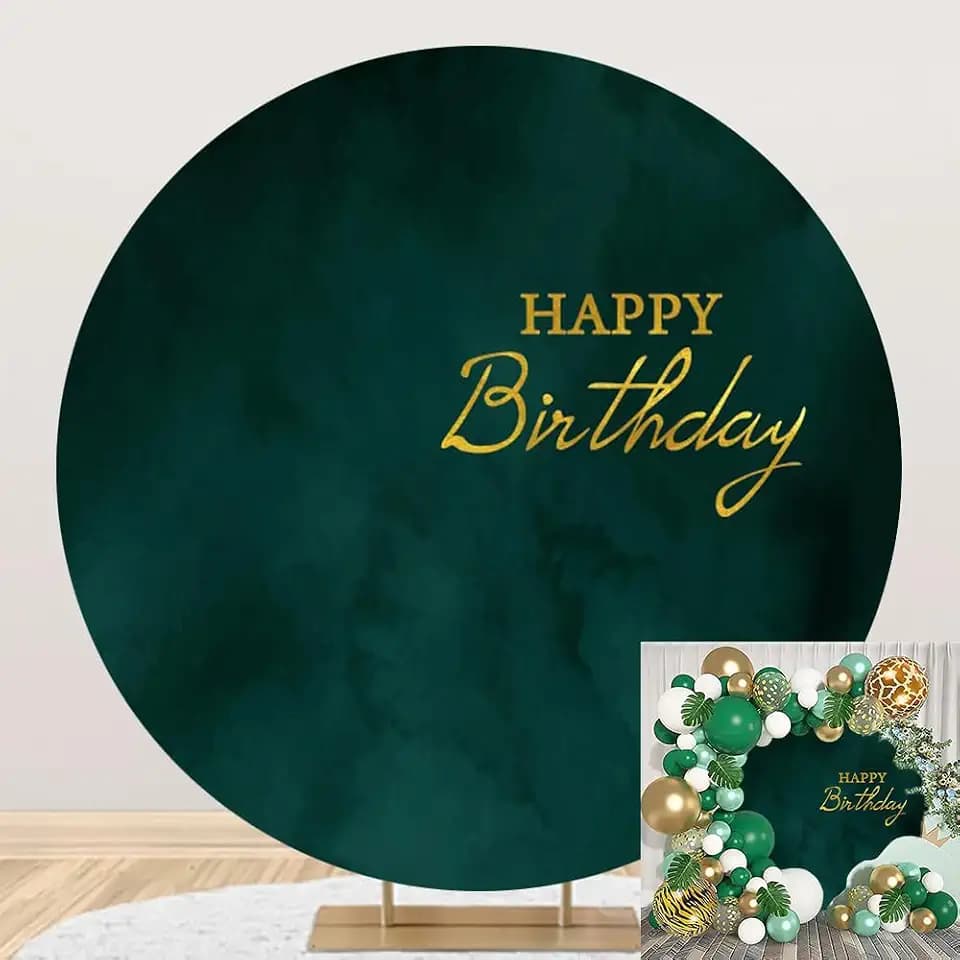 Diameter 6ft Dark Green Round Backdrop Cover for Happy Birthday Baby Bridal Shower Wedding Party Banner Cake Table Banner Solid Color Abstract Circle Photography Background