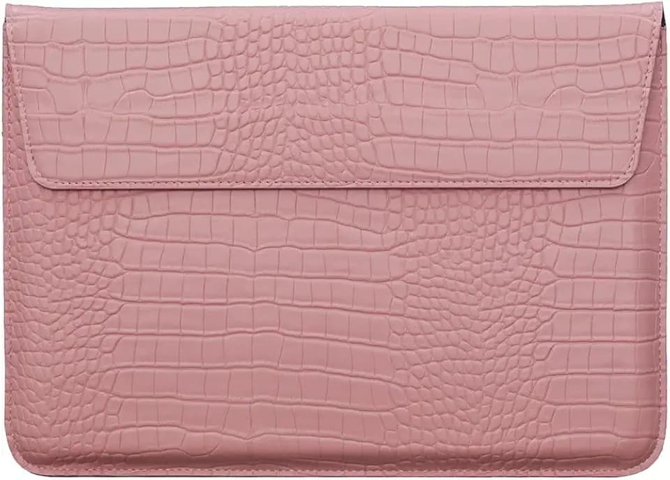 Pink 13-13.6 Inch Crocodile PU Leather Laptop Sleeve Bag with Stand