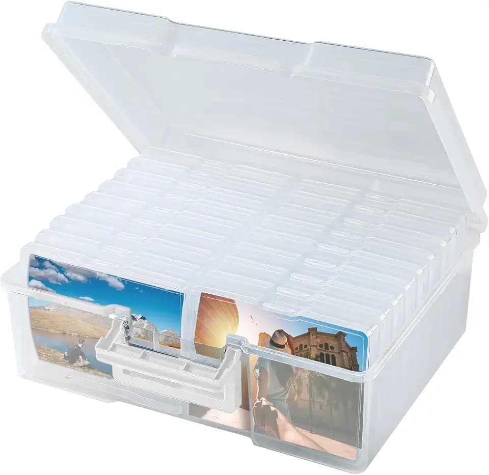 Photo Storage Box 5 x 7 Inches, 18 Inner Extra Large Photo Boxes with Dividers, Clear Acid-Free Photo Storage Container with Handle, Photo Organizer Craft Keeper for Photo, Craft, Seend, Stamp