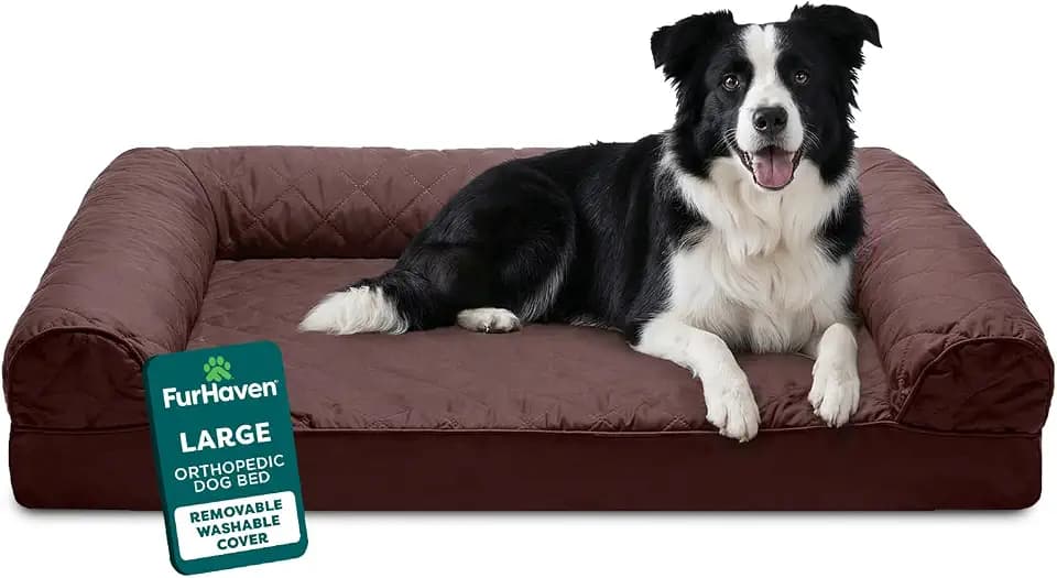Furhaven Orthopedic Dog Bed for Large/Medium Dogs w/ Removable Bolsters & Washable Cover, For Dogs Up to 55 lbs - Quilted Sofa - Coffee, Large, (Quilted) Coffee