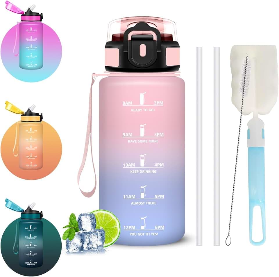 Trinkflasche 0 5 liter, Wasserflasche, Trinkflasche mit Strohhalm Kinder, Auslaufsicher, Wasserflasche mit Strohbürste und Topfbürste, Leicht zu Reinigen, Water Bottle für Schule, Büro, Fitness