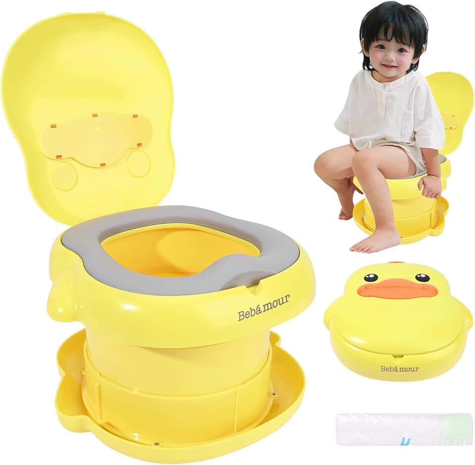 Bebamour Reise Töpfchen für Kleinkinder faltbare Toilette Sitz für Kinder tragbare Töpfchen Ausbildung Auto Töpfchen mit Potty Liners, Handtasche tragen Portty im Freien,Yellow