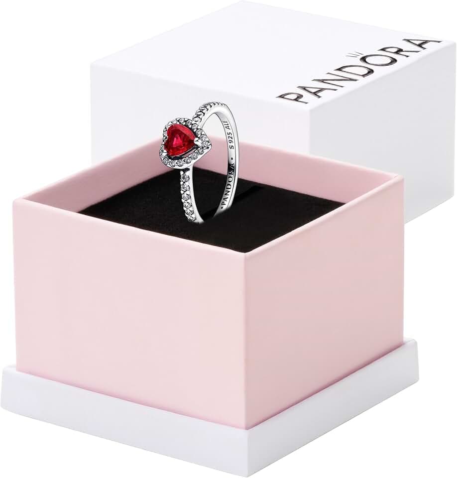 Pandora Timeless Ring Herz, Sterlingsilber, mit kirschrotem Jubiläumskristall und klarem Cubic Zirkonia