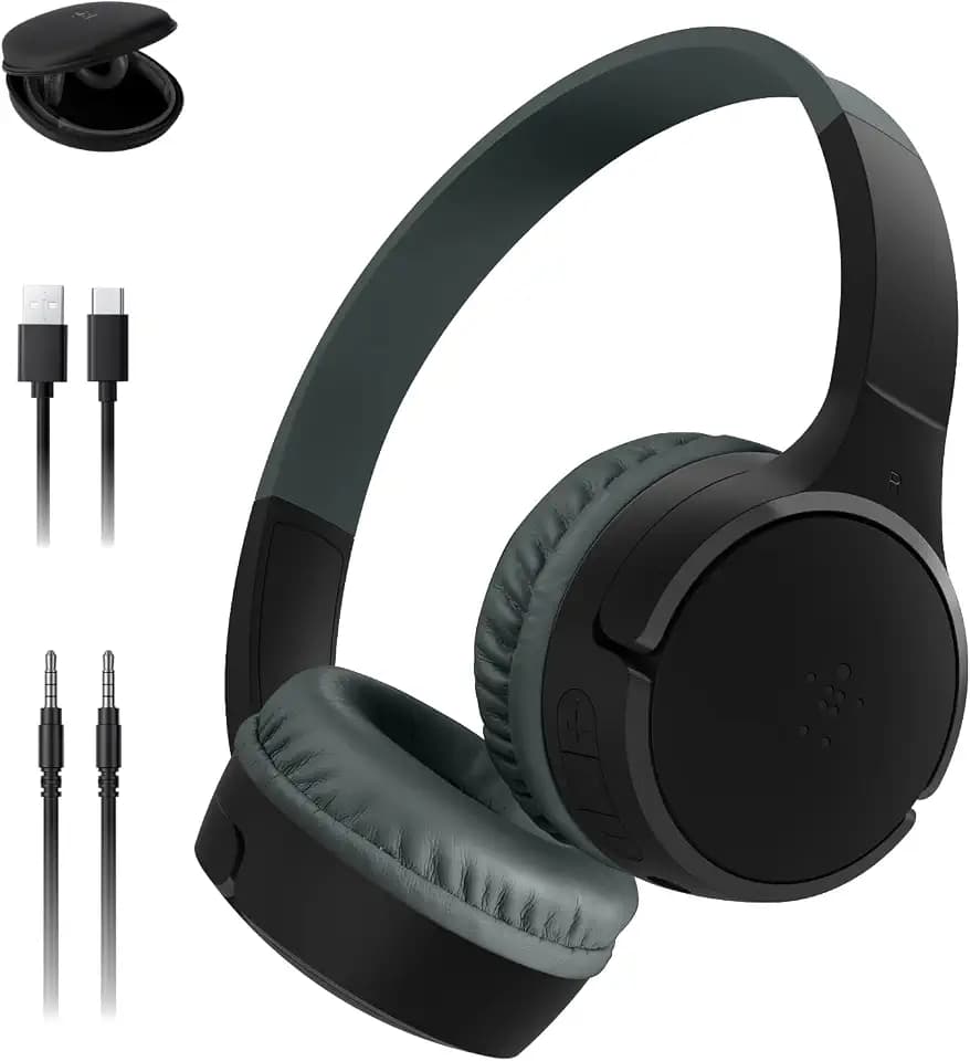 Belkin SoundForm Mini Bluetooth Kids Headphones with Case, 30H Battery Life