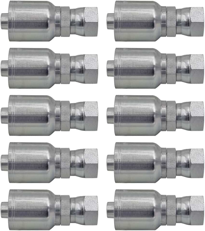 3/8" Hose x 3/8" JIC 37 Degree Female Hydraulic Hose Ends Crimp Fitting Compatible with Parker 43-Series | FJX-06-06-43 (10-PACK)