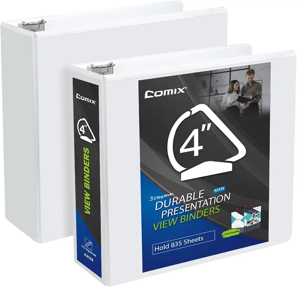 COMIX Durable 4 Inch D-Ring 3 Ring Binder with Clear View Cover