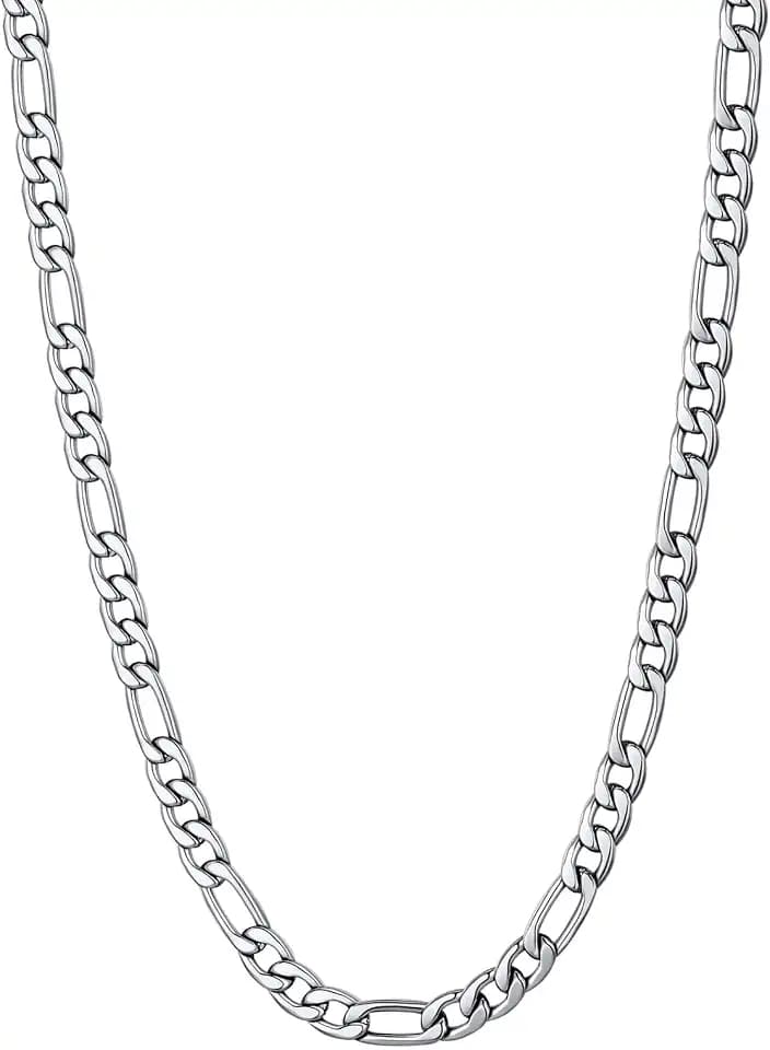 U7 Rope Chain, Figaro Chain, Men Stainless Steel Necklace Bracelet Set