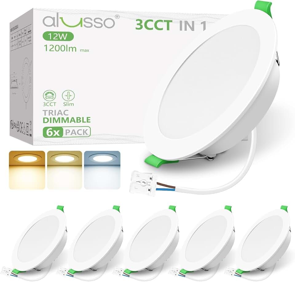ALUSSO 3CCT LED Einbaustrahler 230V Dimmbar 12W IP44 Loch 120-130MM 6er Set