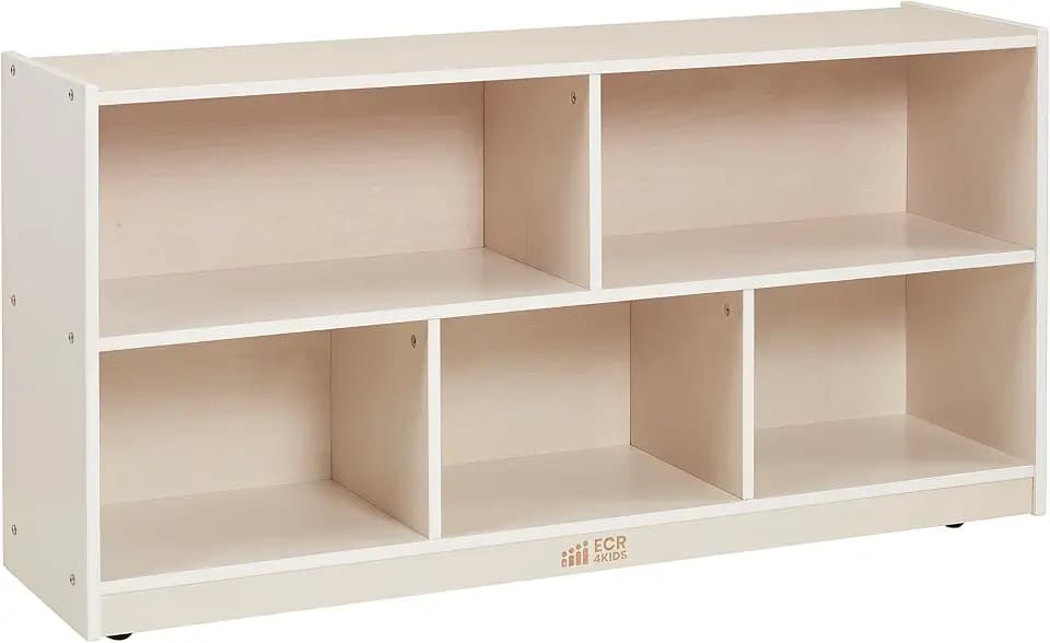 ECR4Kids 5-Compartment Mobile Storage Cabinet, Toddler, Classroom Furniture, White Wash