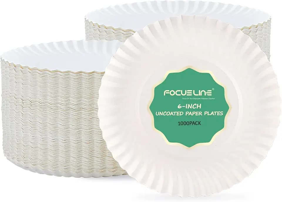 FOCUSLINE 6 Inch Paper Plates 1000 Count, White Small Plates Uncoated