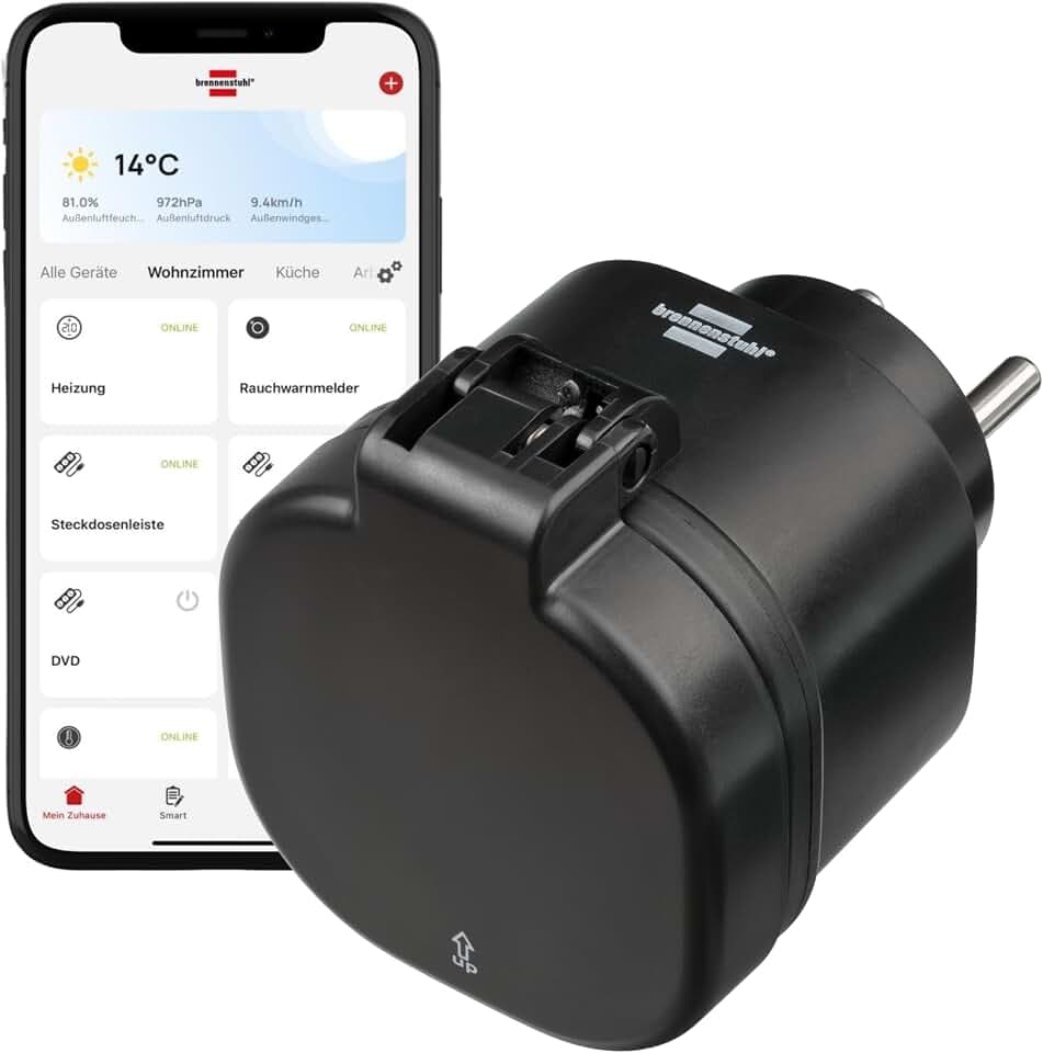 Brennenstuhl 1294860 Steckdose mit Klappdeckel, WiFi (IP20, schwarz): französisches Stecksystem