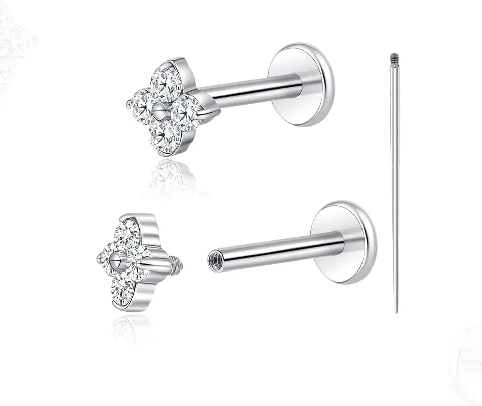 limerencia 2PC 18G Titanium Internal Thread Flat Back CZ Stud Piercing