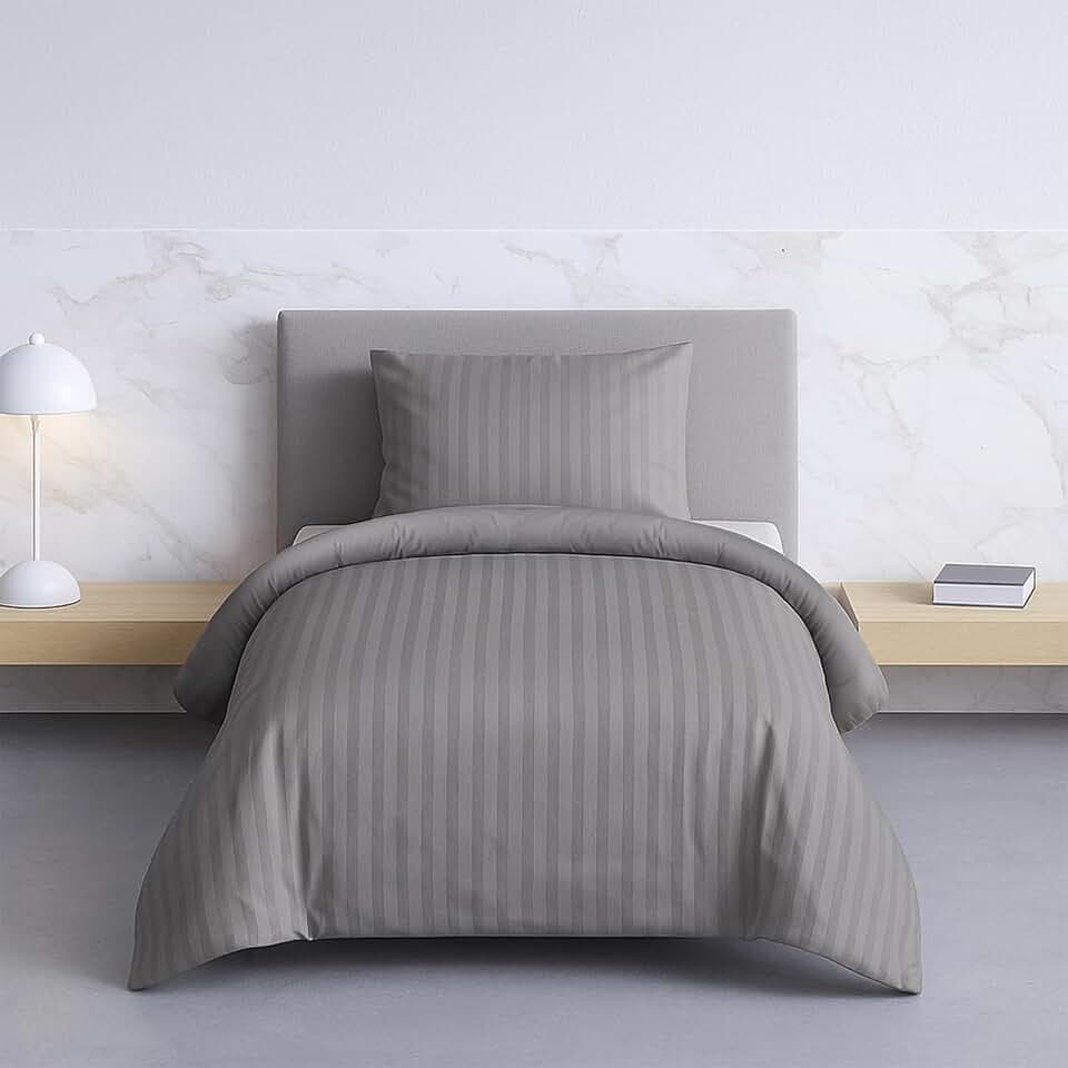 Sleepdown Bettwäsche-Set mit Kissenbezügen, Fadenzahl 225, Polyester-Baumwoll-Satin, gestreift, Grau (Einzelbett)