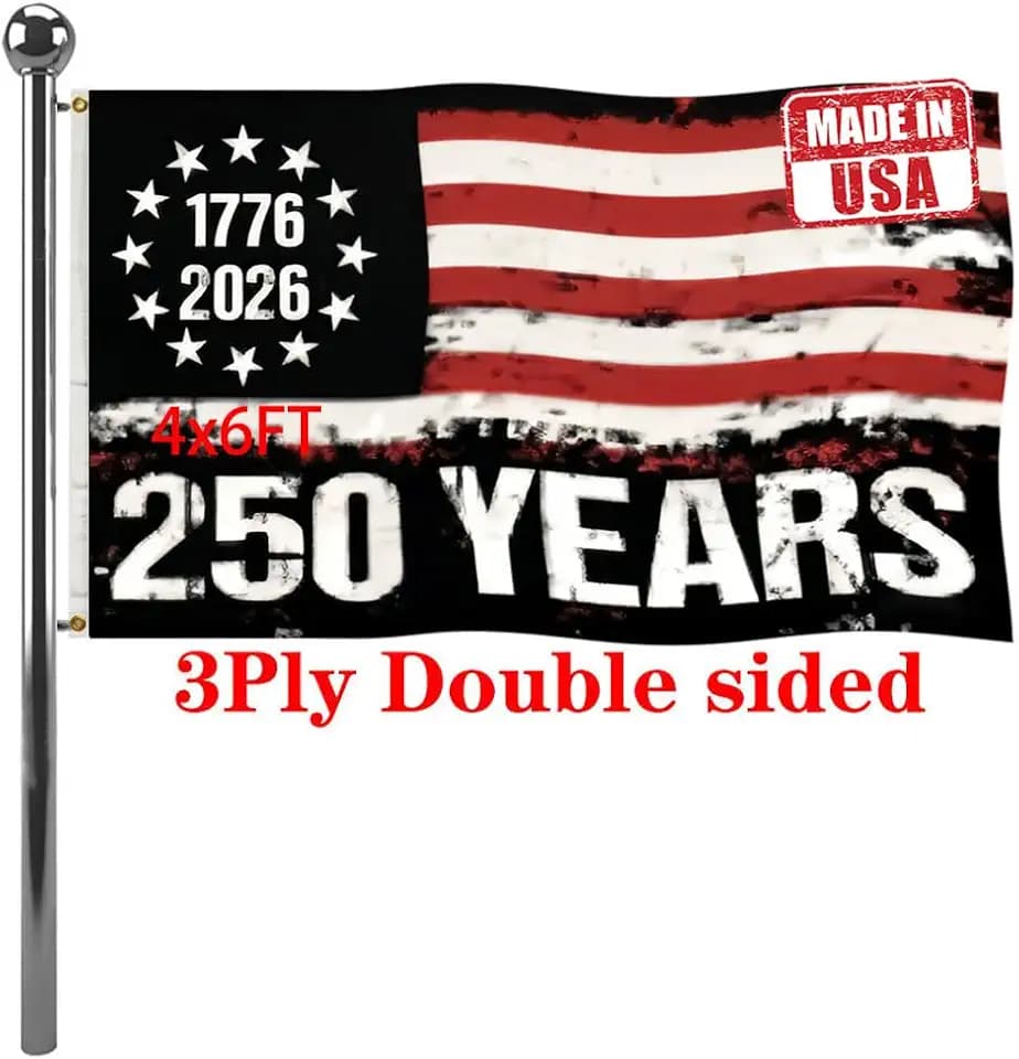 Jayus Double Sided 250th Anniversary American USA Flags 4x6 Outdoor- Vivid Colors 3Ply 1776-2026 250 Years Birthday Patriotic Flags Banners- Heavy Duty 100% Polyester with 2 Brass Grommets