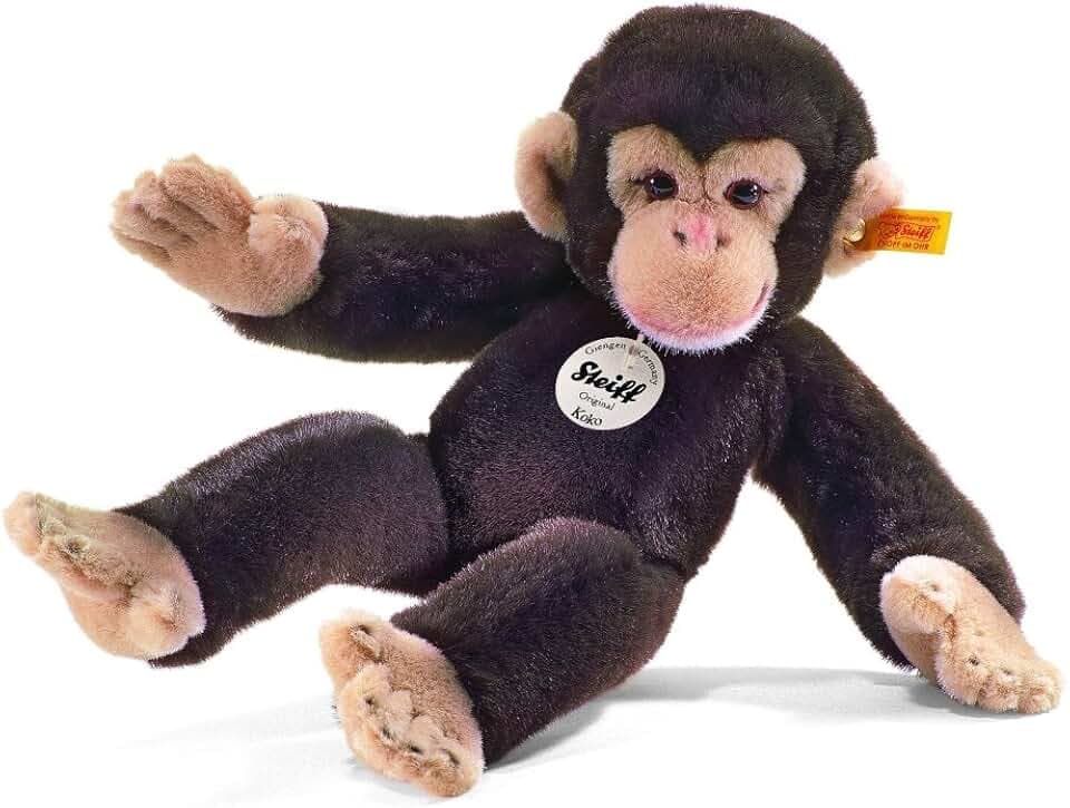 Steiff Koko Schimpanse - 35 cm - Kuscheltier für Kinder - Plüschaffe - weich & waschbar - dunkelbraun (064722), Braun