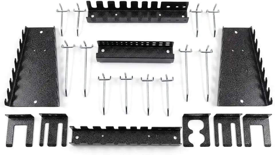 METALLMOBELL – Werkzeugwand Metall, mit Haken und Halterungen, Perforierte Platte nicht enthalten, Lochwand Werkstatt, Werkzeugwand Metall Lochwand, Werkstatt Zubehör, Lochwand Büro, 22 Stück TH001