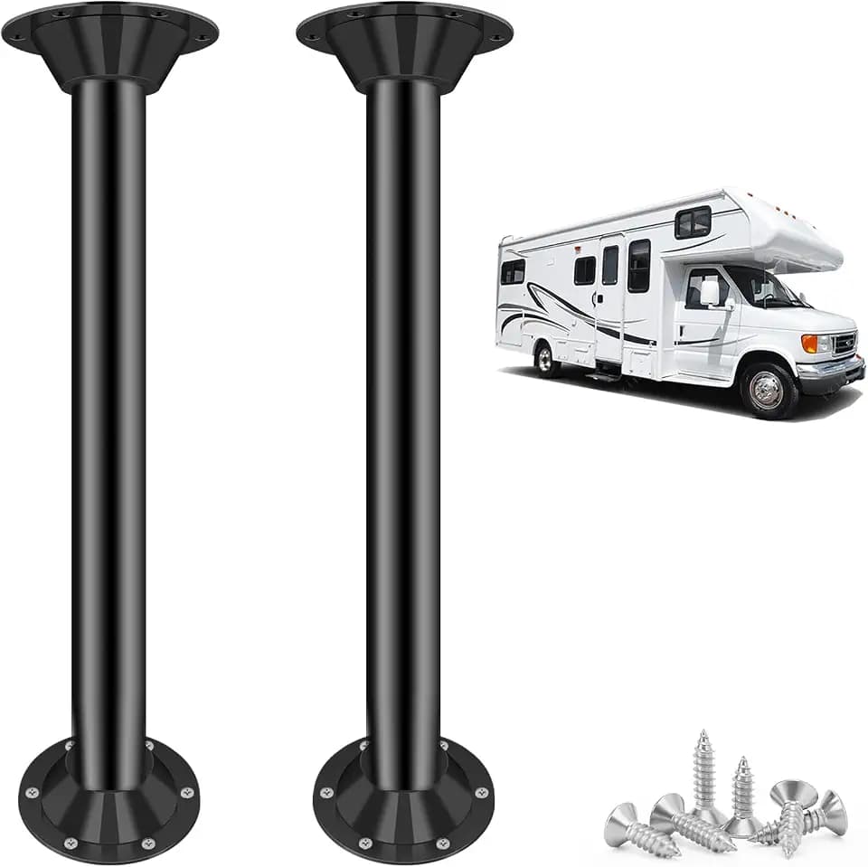 29" RV Table Legs and Base Mount | Heavy-Duty Aluminum | Standard Pedestal for Camper, Trailer, Boat | Durable Matte Black Finish (2 Legs & 4 Bases)