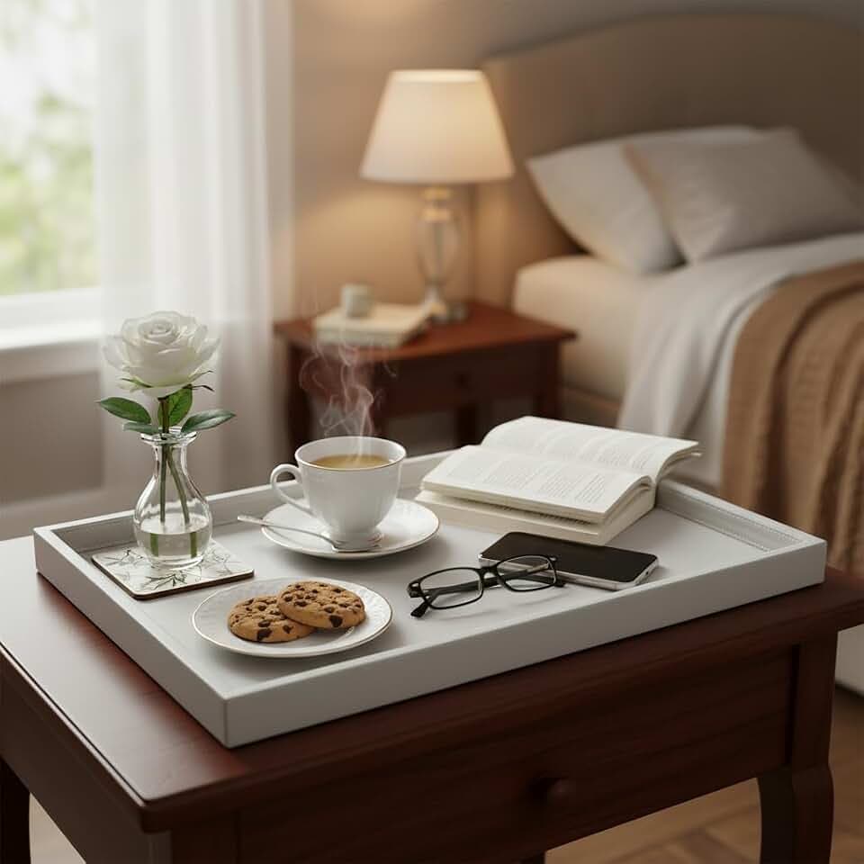 40 x 20 inches High-End Light Luxury Leather Rectangle Oversized Service Tray for Ottoman Tray, Coffee, Food, Family Dinner, Picnic, Party Essentials (Beige, 40 x 20 inch)