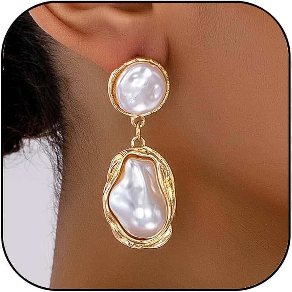 Gold Baroque Pearl Earrings for Women Irregular Pink Green Purple Pearl Stud Earrings Large Pearls Statement Earring Trendy Jewelry Gift
