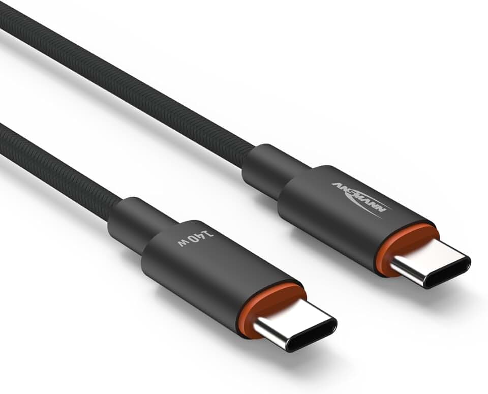 ANSMANN Ladekabel 60 cm USB Typ C für schnelles Aufladen von Smartphone, Tablet, Laptop, etc. mit bis zu 140 W Ausgangsleistung/Hochwertiges Kabel für Büro, Home Office, Gamer, Schlafzimmer