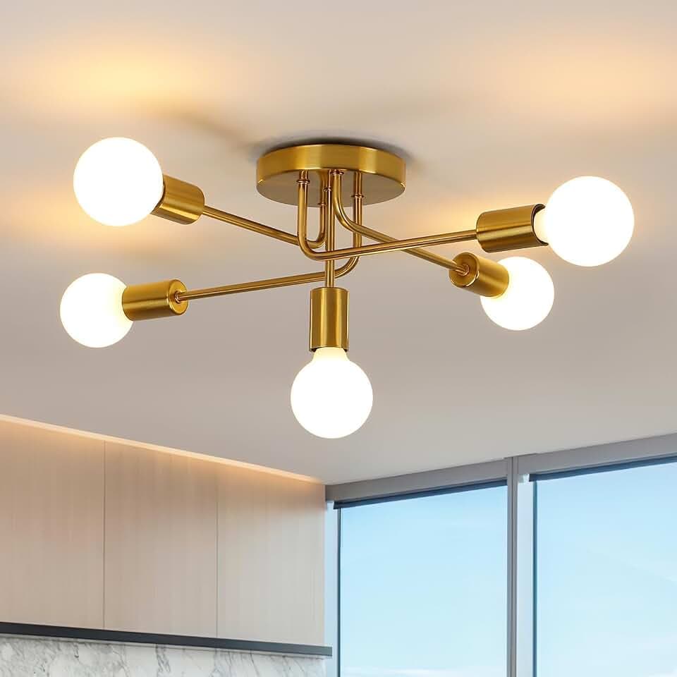 DELIPOP Industrielle Deckenleuchte Gold, 5 Flammig Kronleuchter Modern E27